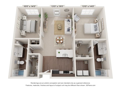 a 3d floor plan of a home with a bedroom and living room